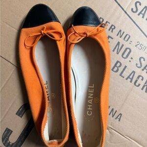 CHANEL Orange and Black Flats